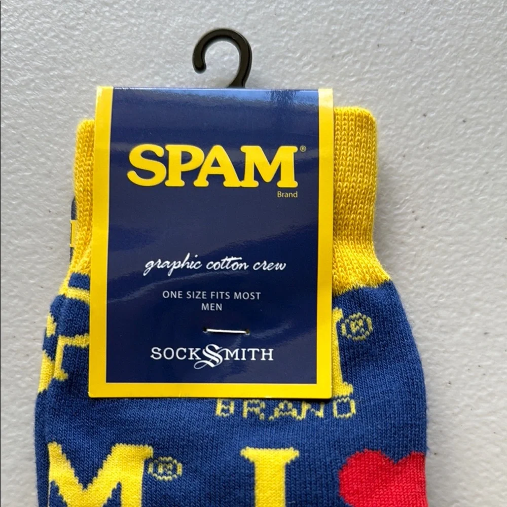 SPAM Branded Navy & Yellow Crew Socks with Red Heart Accent One Size
